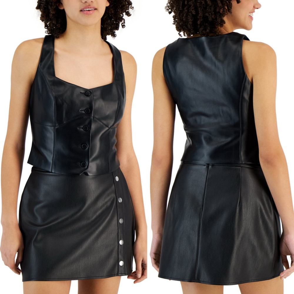 💜Firm Price💜 Bar III button up faux leather tank top - Picture 2 of 11